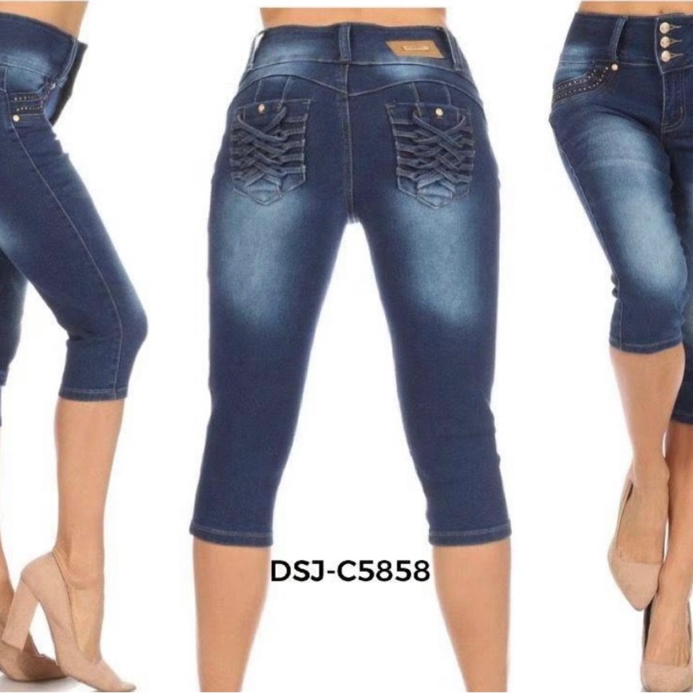 new Diva Star Colombian stretch push up dark blue capri jeans